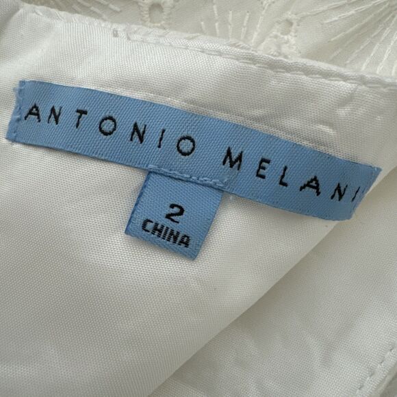 Antonio Melani Cocktail White Dress Mini Tank Keyhole Ruffle V-Neck Zipper Sz 2 - Picture 8 of 16